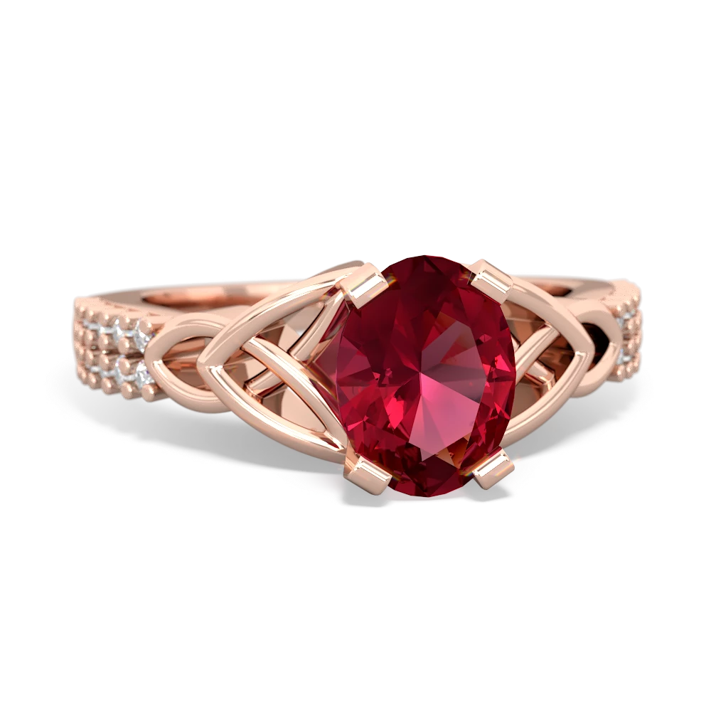 Lab Ruby Celtic Knot 8X6 Oval Engagement 14K Rose Gold ring R26448VL