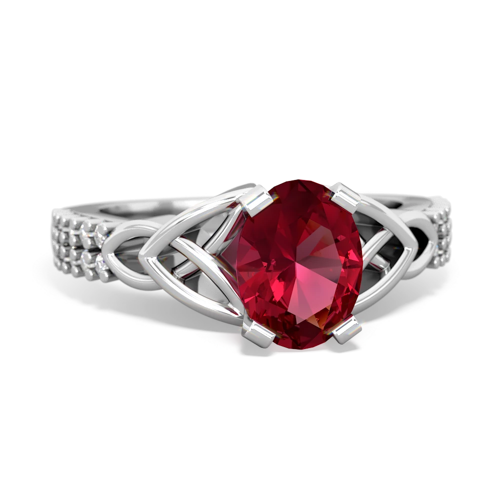 Lab Ruby Celtic Knot 8X6 Oval Engagement 14K White Gold ring R26448VL