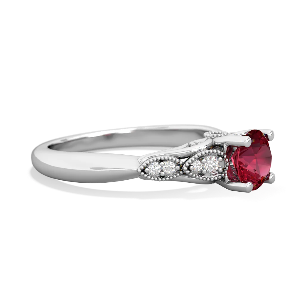 Lab Ruby Antique Elegance 14K White Gold ring R3100