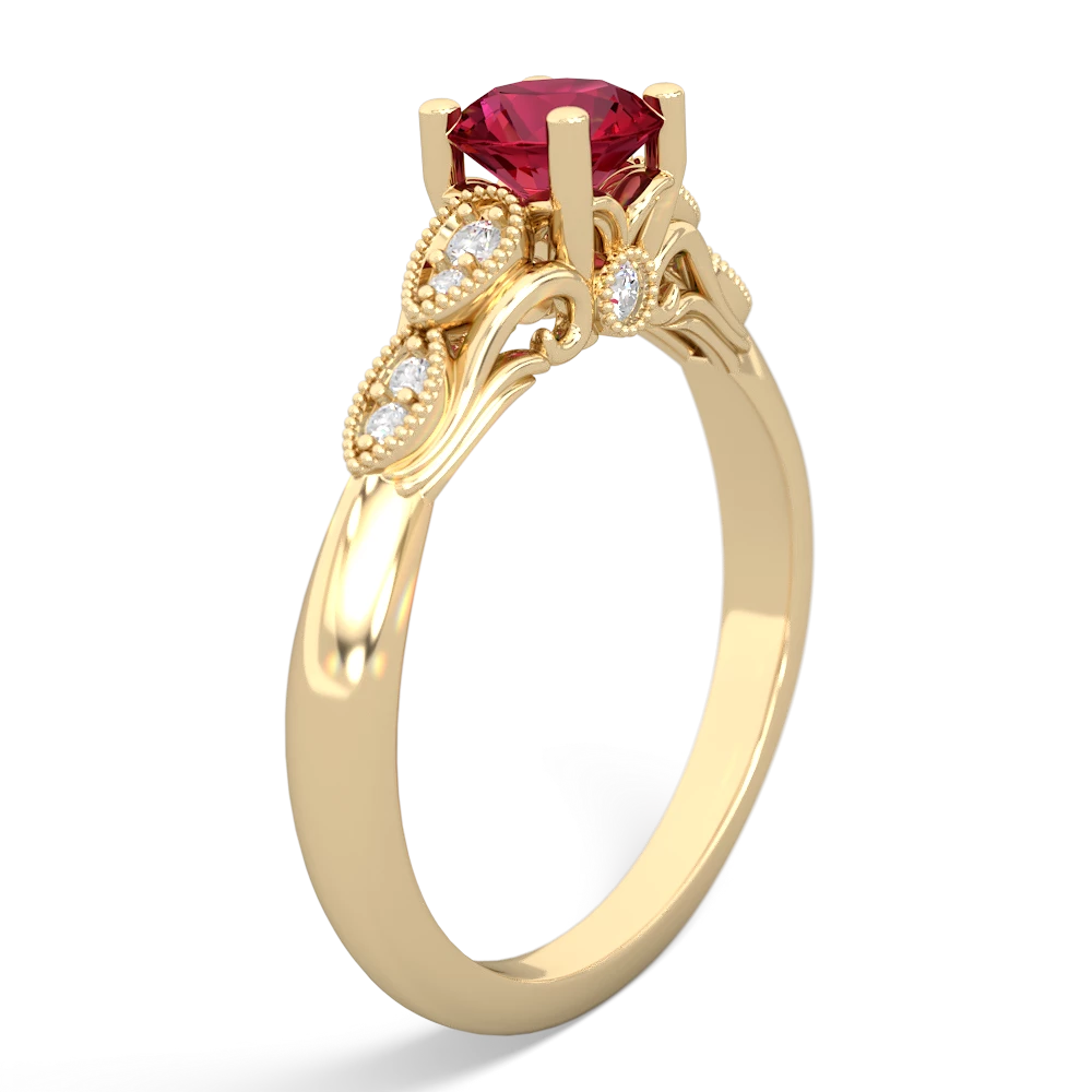 Lab Ruby Antique Elegance 14K Yellow Gold ring R3100