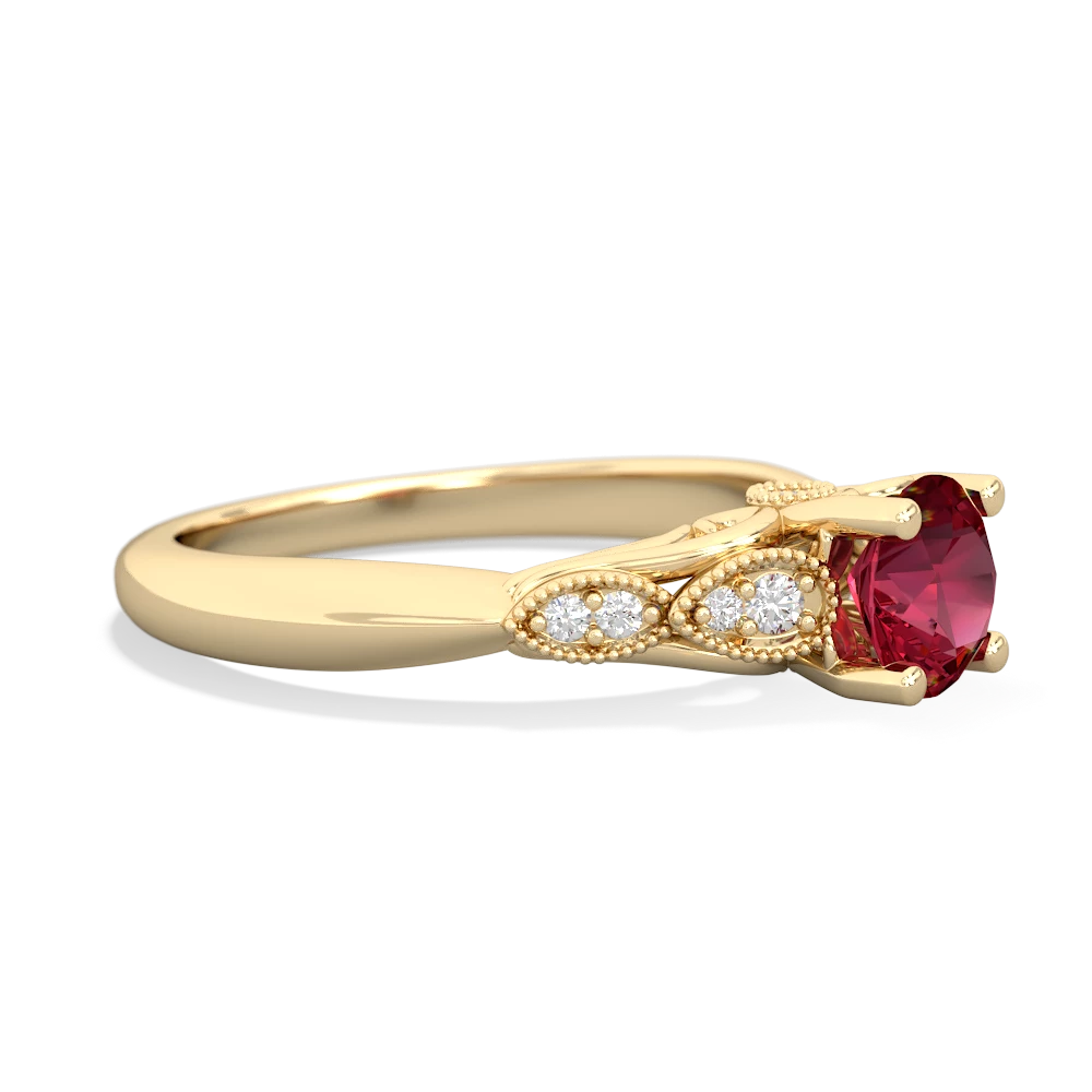 Lab Ruby Antique Elegance 14K Yellow Gold ring R3100