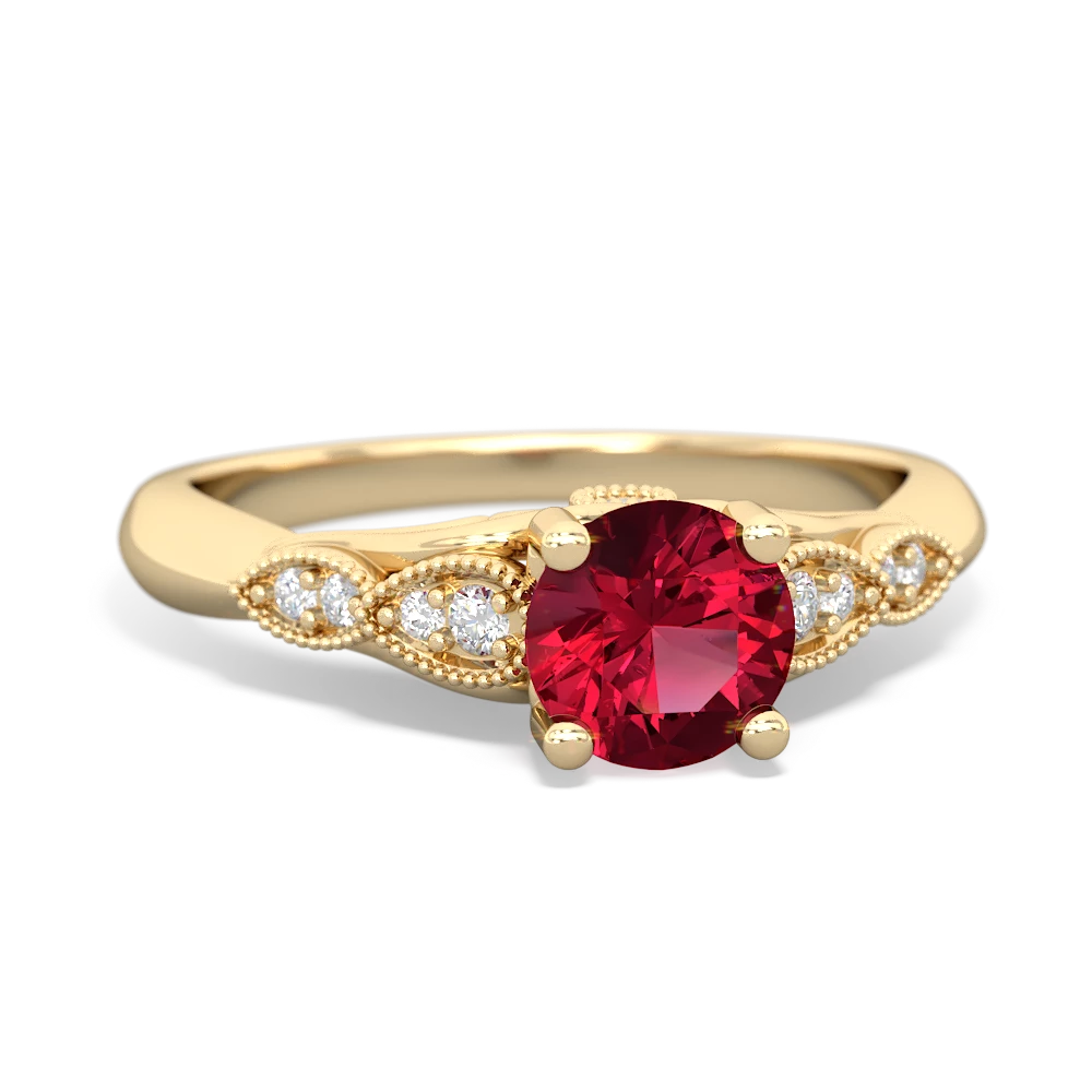 Lab Ruby Antique Elegance 14K Yellow Gold ring R3100