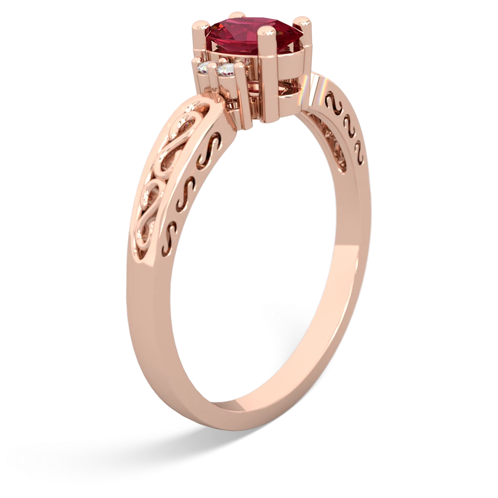 Lab Ruby Filligree Scroll Oval 14K Rose Gold ring R0812