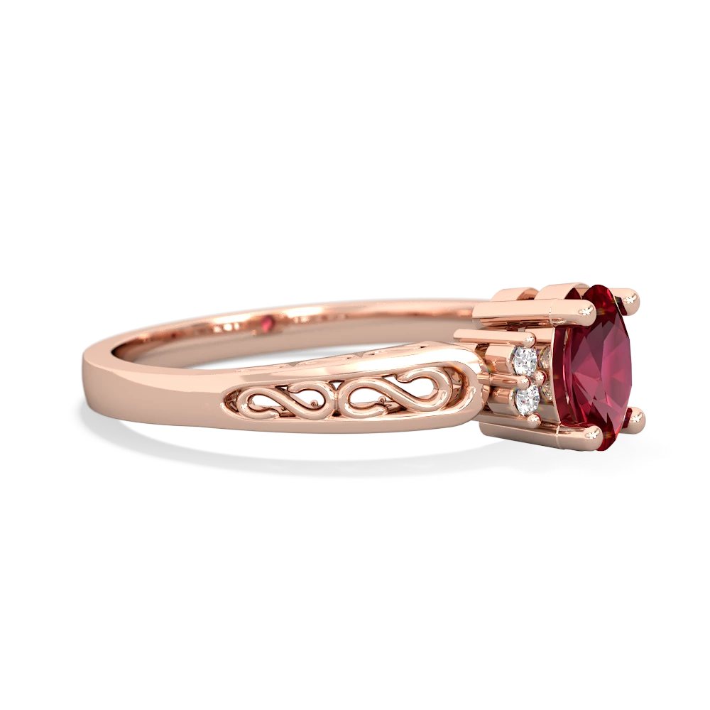 Lab Ruby Filligree Scroll Oval 14K Rose Gold ring R0812