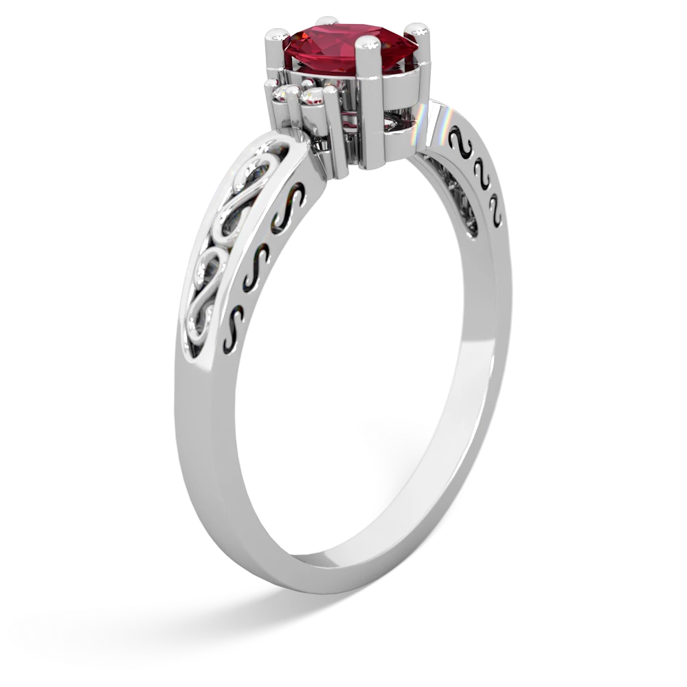 Lab Ruby Filligree Scroll Oval 14K White Gold ring R0812