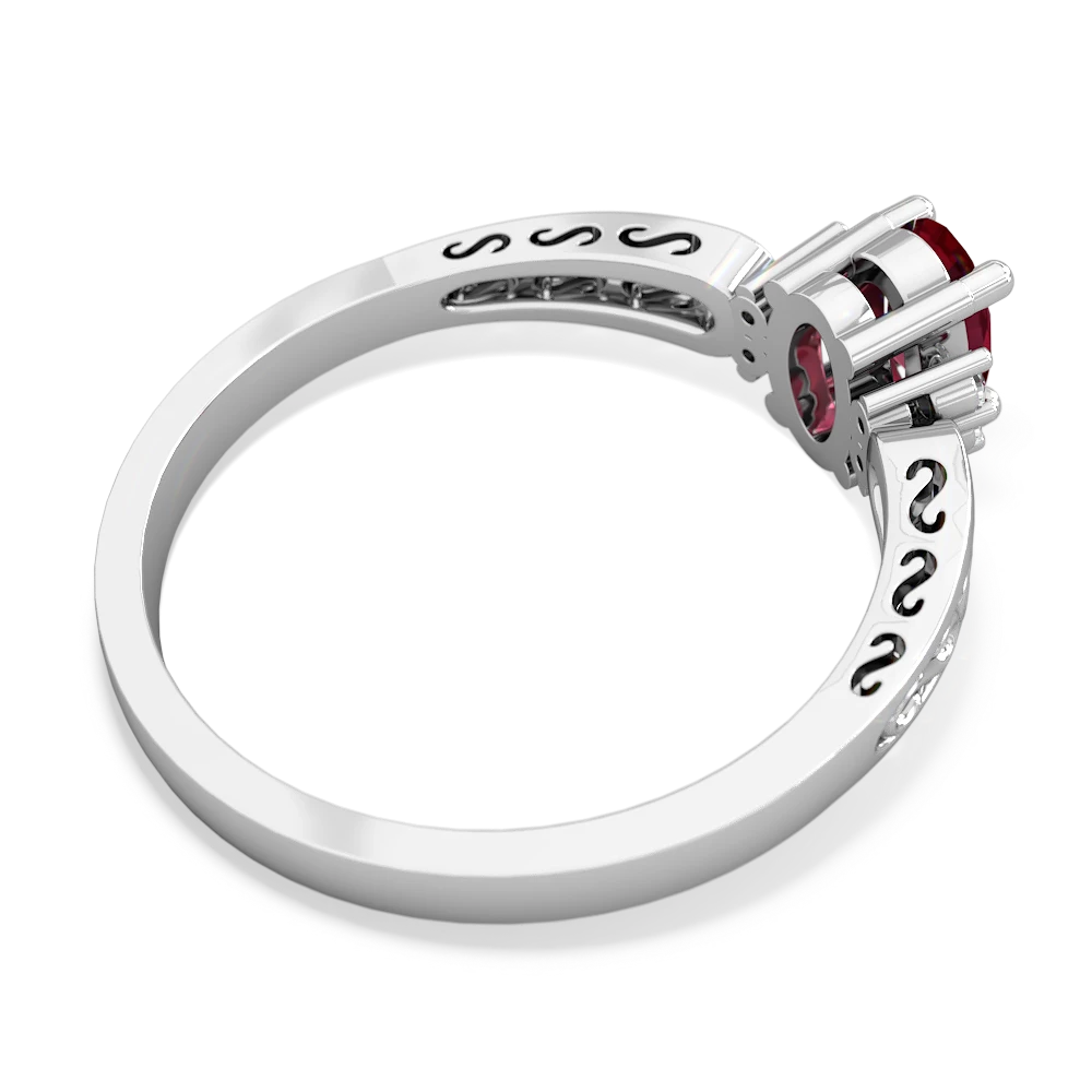 Lab Ruby Filligree Scroll Oval 14K White Gold ring R0812