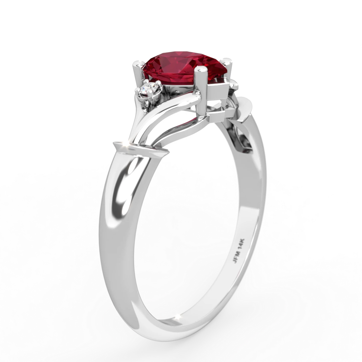 Lab Ruby Precious Pear 14K White Gold ring R0826