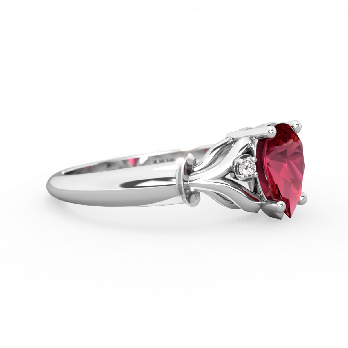 Lab Ruby Precious Pear 14K White Gold ring R0826