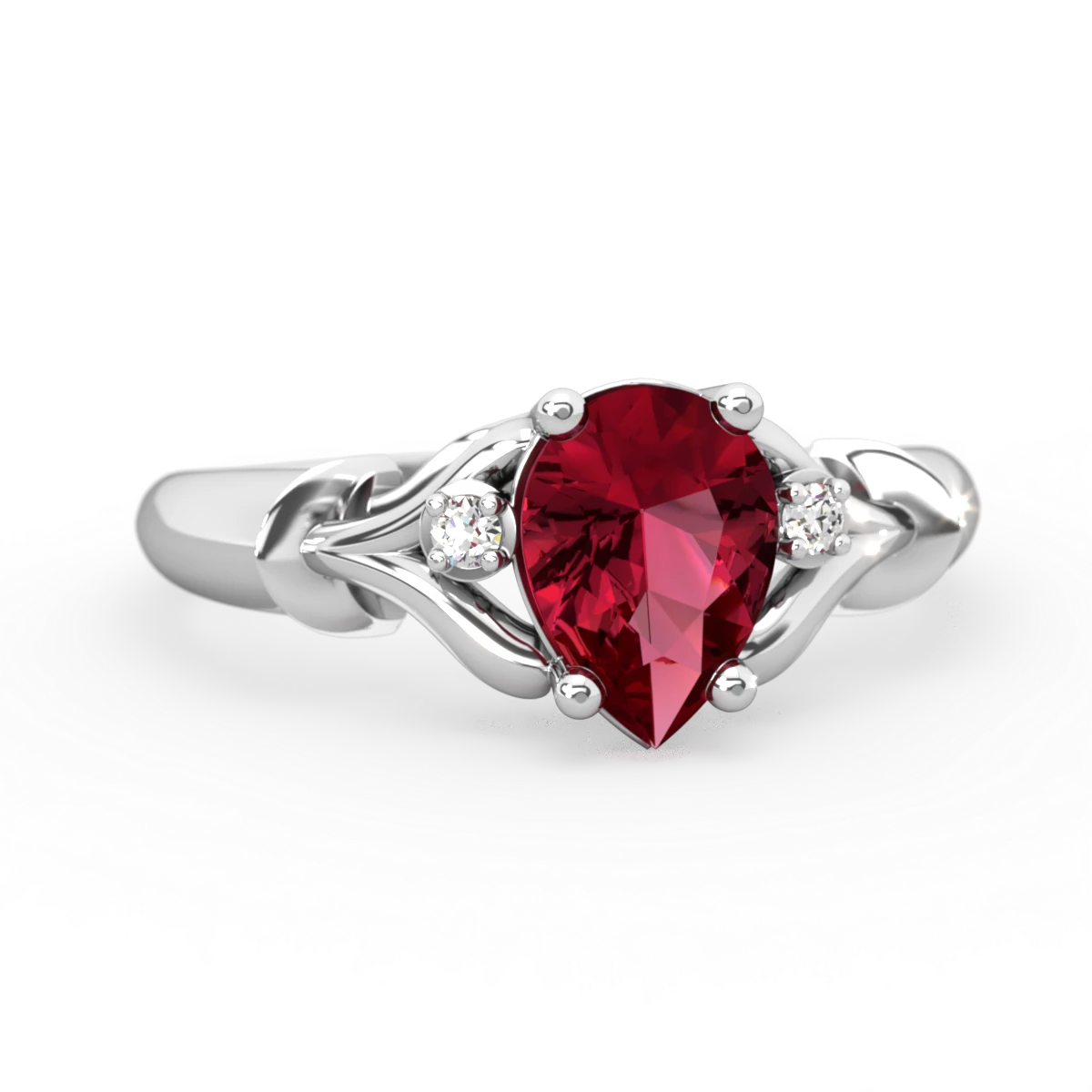 Lab Ruby Precious Pear 14K White Gold ring R0826