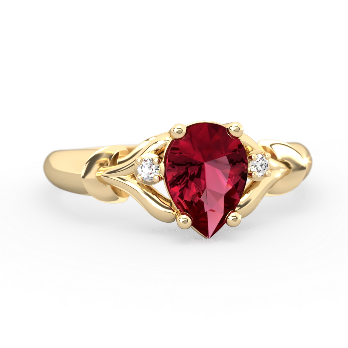 Lab Ruby Precious Pear 14K Yellow Gold ring R0826