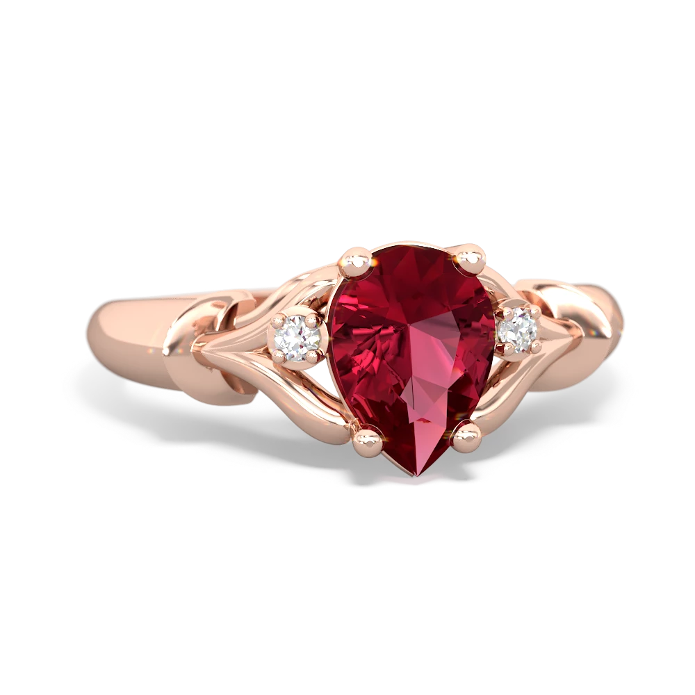 Lab Ruby Precious Pear 14K Rose Gold ring R0826