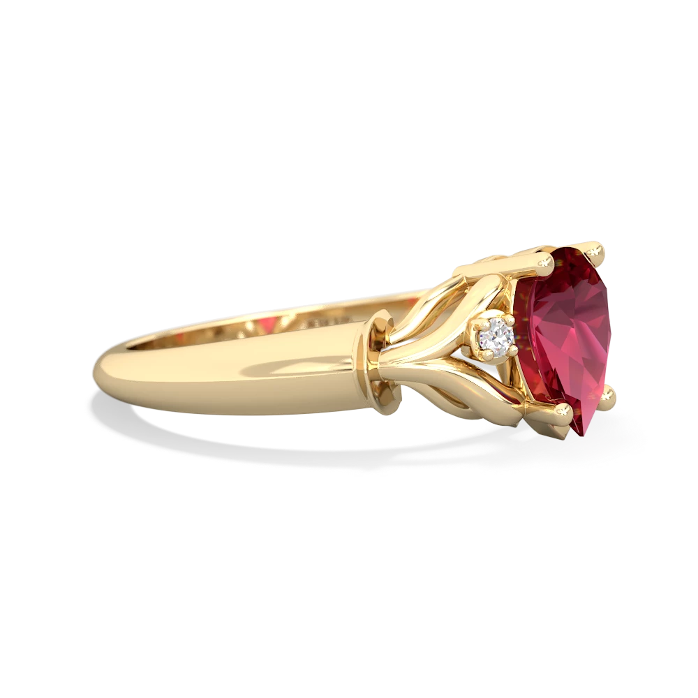 Lab Ruby Precious Pear 14K Yellow Gold ring R0826