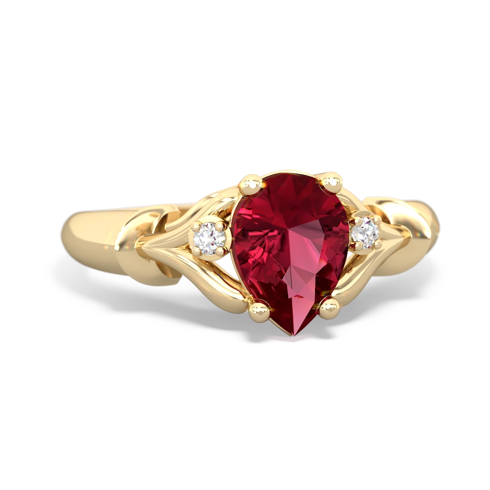 Lab Ruby Precious Pear 14K Yellow Gold ring R0826