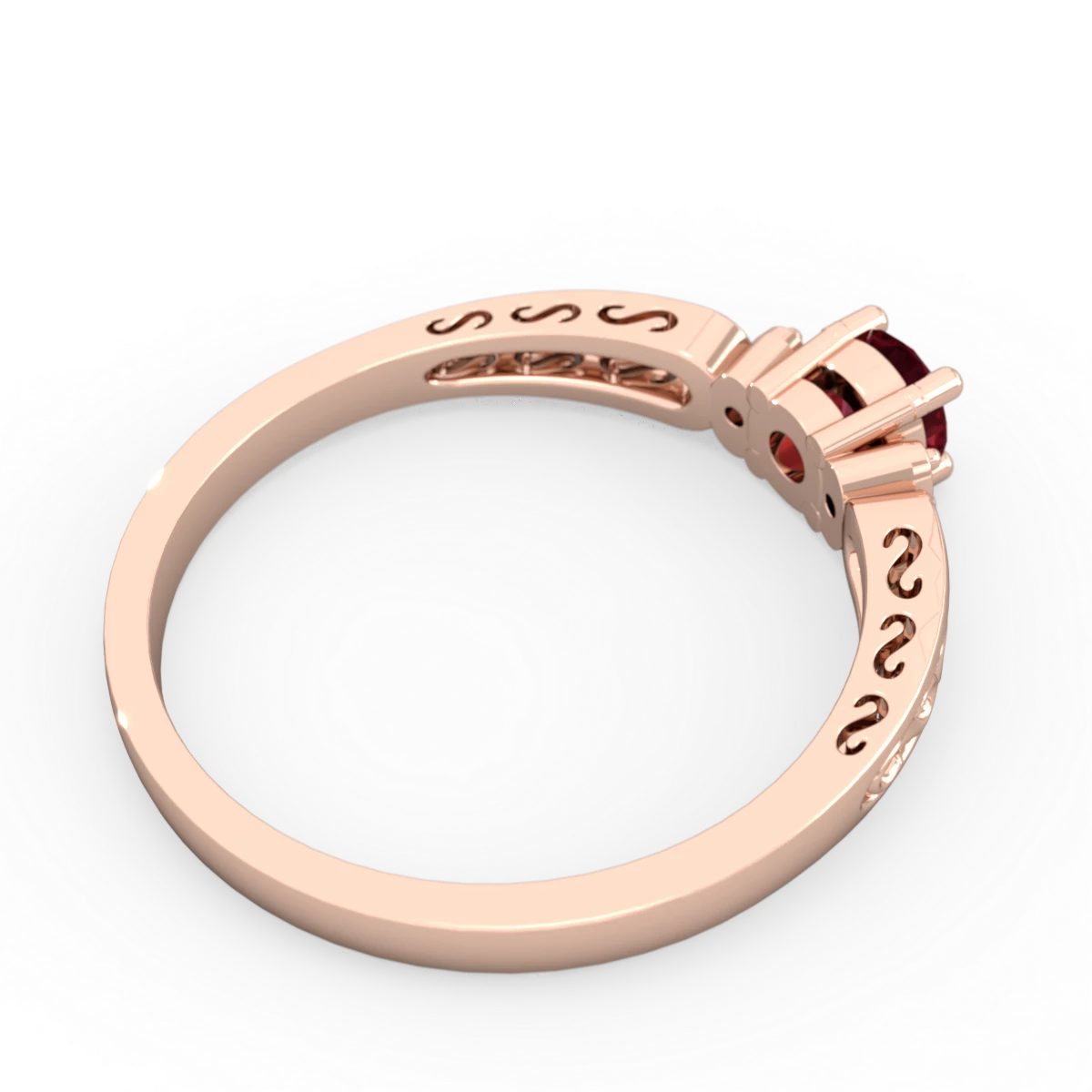 Lab Ruby Filligree Scroll Round 14K Rose Gold ring R0829