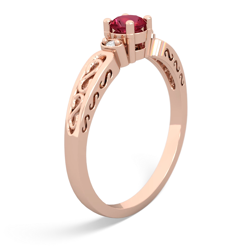 Lab Ruby Filligree Scroll Round 14K Rose Gold ring R0829