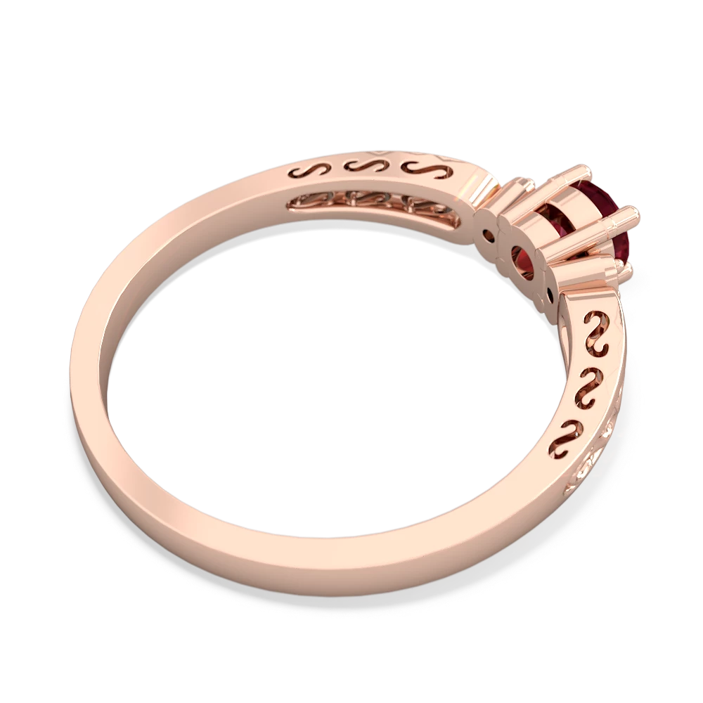 Lab Ruby Filligree Scroll Round 14K Rose Gold ring R0829