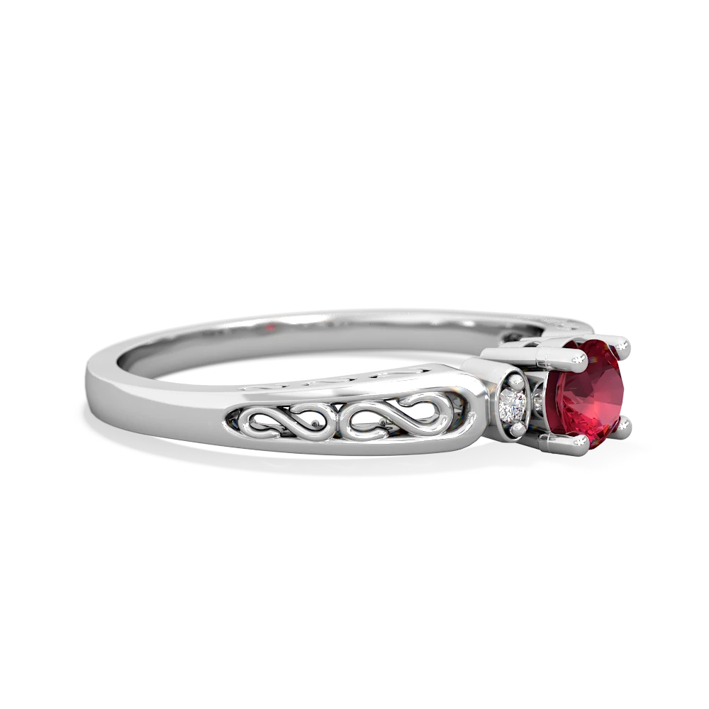 Lab Ruby Filligree Scroll Round 14K White Gold ring R0829