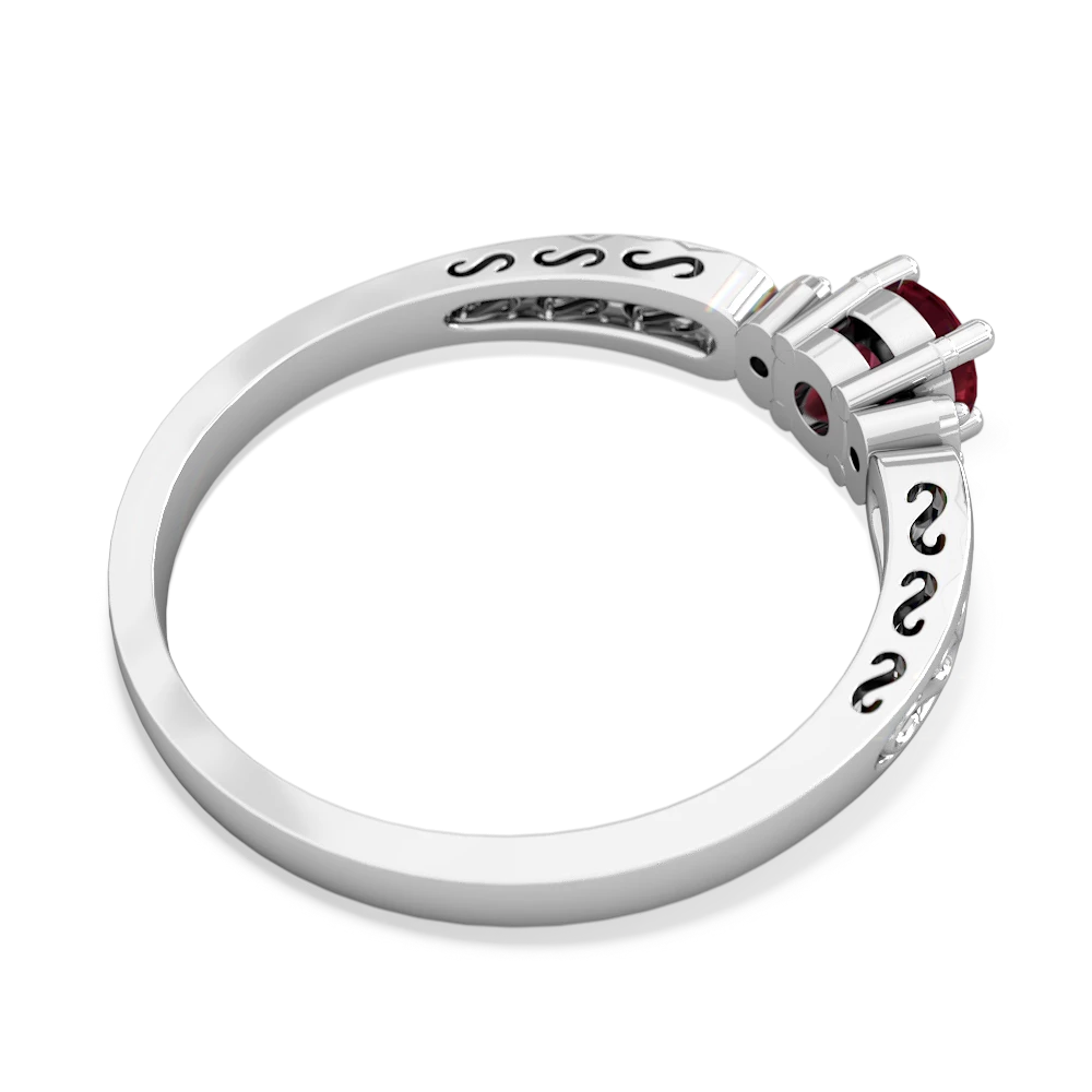 Lab Ruby Filligree Scroll Round 14K White Gold ring R0829