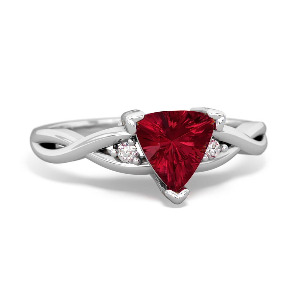 Lab Ruby Trillion Twist 14K White Gold ring R2104