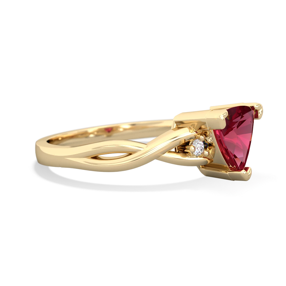 Lab Ruby Trillion Twist 14K Yellow Gold ring R2104