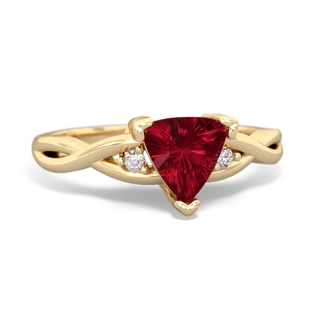 Lab Ruby Trillion Twist 14K Yellow Gold ring R2104