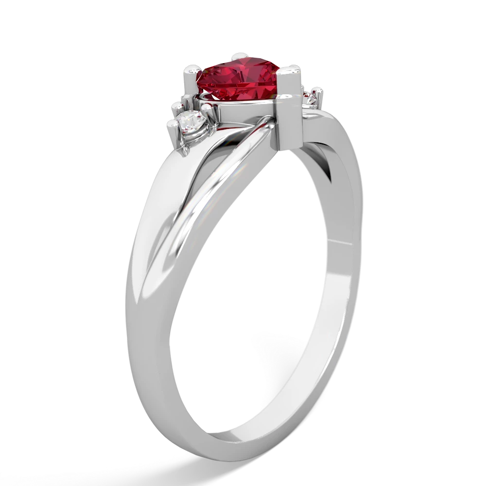 Lab Ruby Split Band Swirl 14K White Gold ring R2130