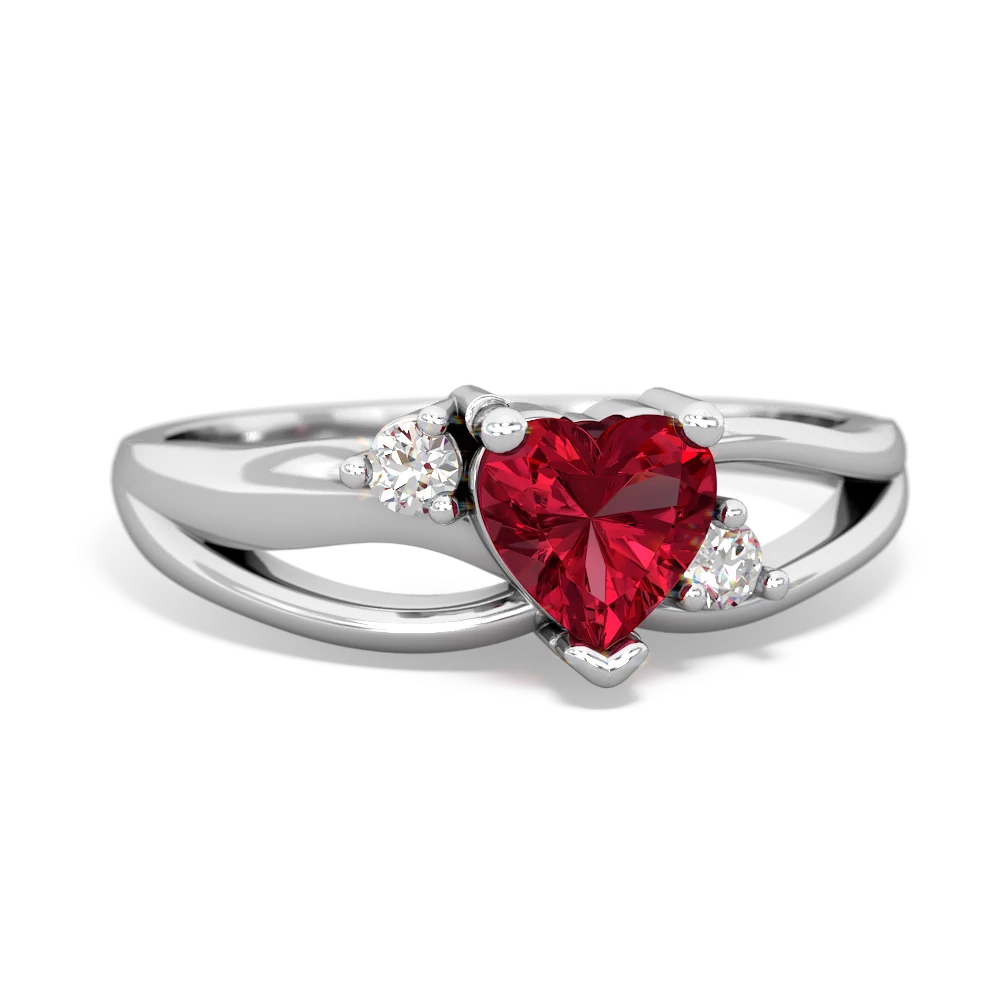 Lab Ruby Split Band Swirl 14K White Gold ring R2130