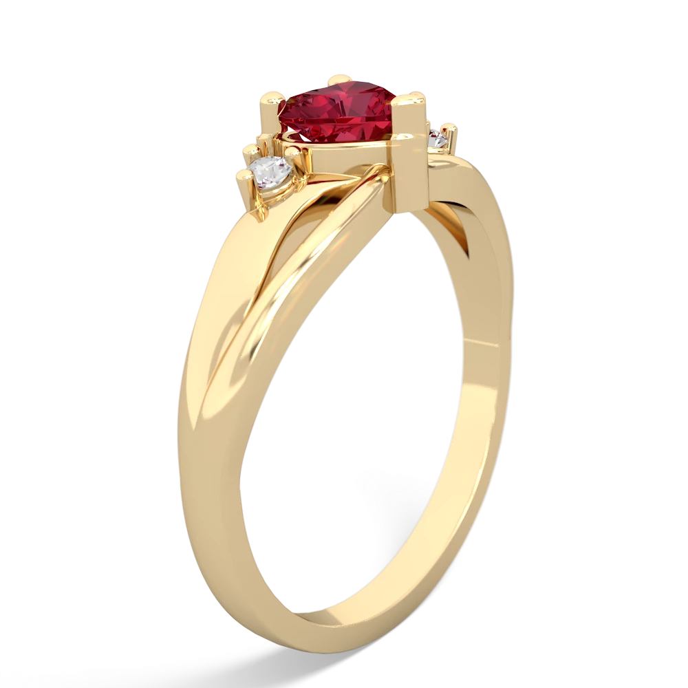 Lab Ruby Split Band Swirl 14K Yellow Gold ring R2130