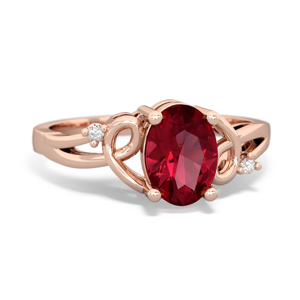 Lab Ruby Swirls 14K Rose Gold ring R2347