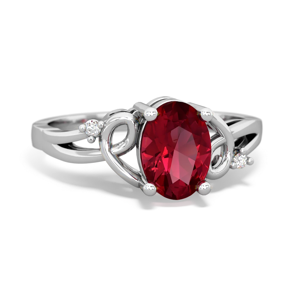 Lab Ruby Swirls 14K White Gold ring R2347