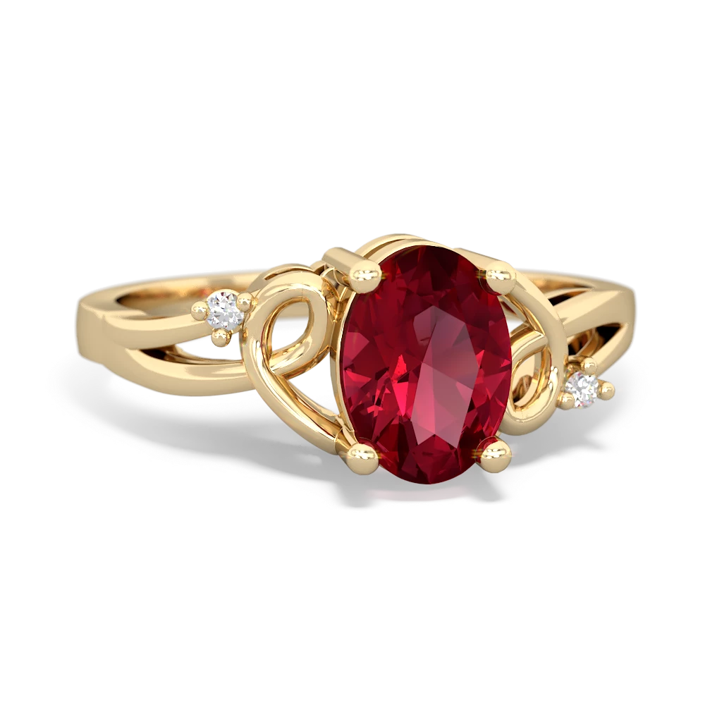 Lab Ruby Swirls 14K Yellow Gold ring R2347