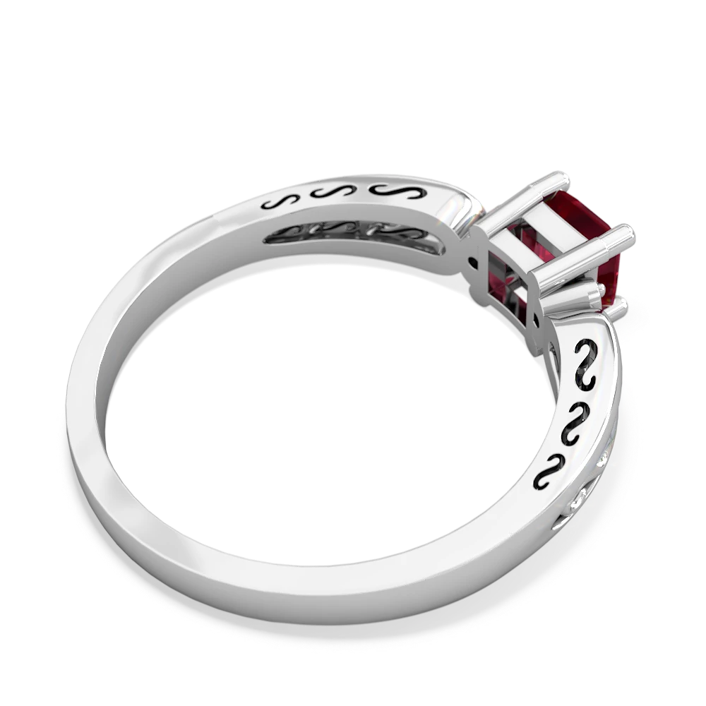 Lab Ruby Filligree Scroll Square 14K White Gold ring R2430