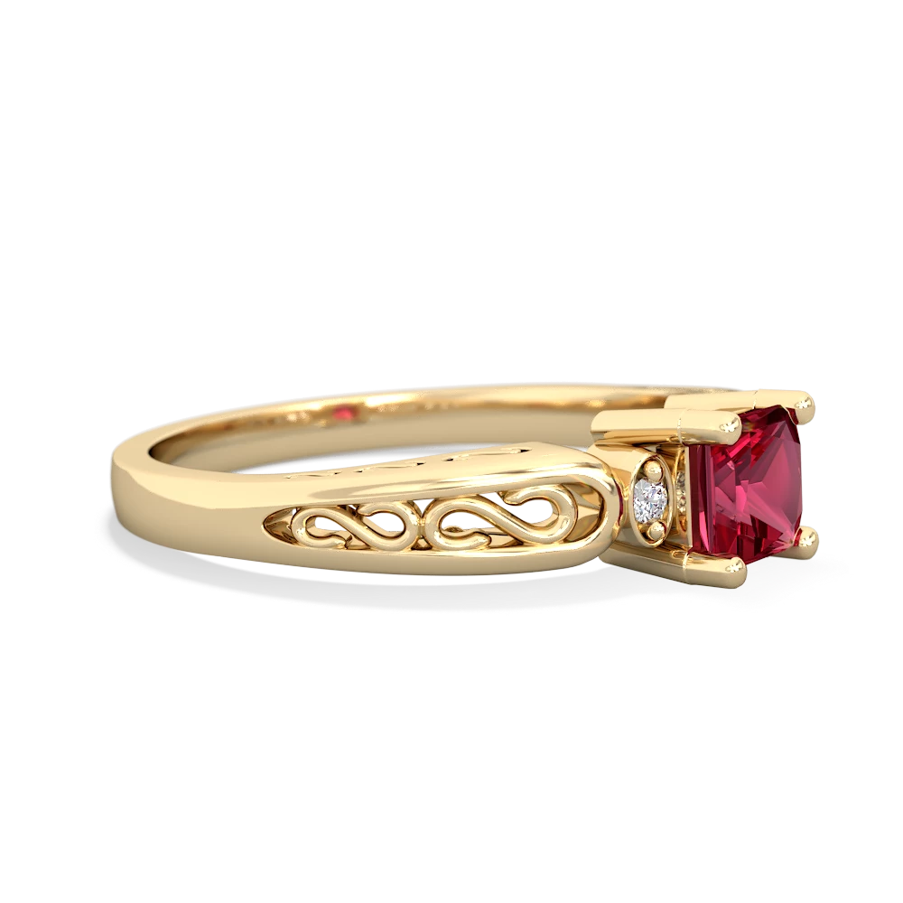 Lab Ruby Filligree Scroll Square 14K Yellow Gold ring R2430