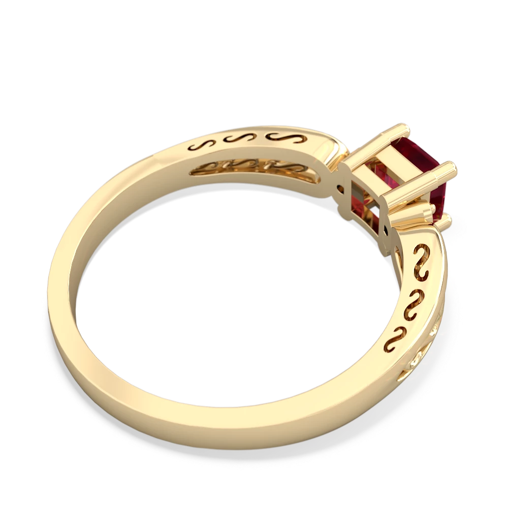 Lab Ruby Filligree Scroll Square 14K Yellow Gold ring R2430