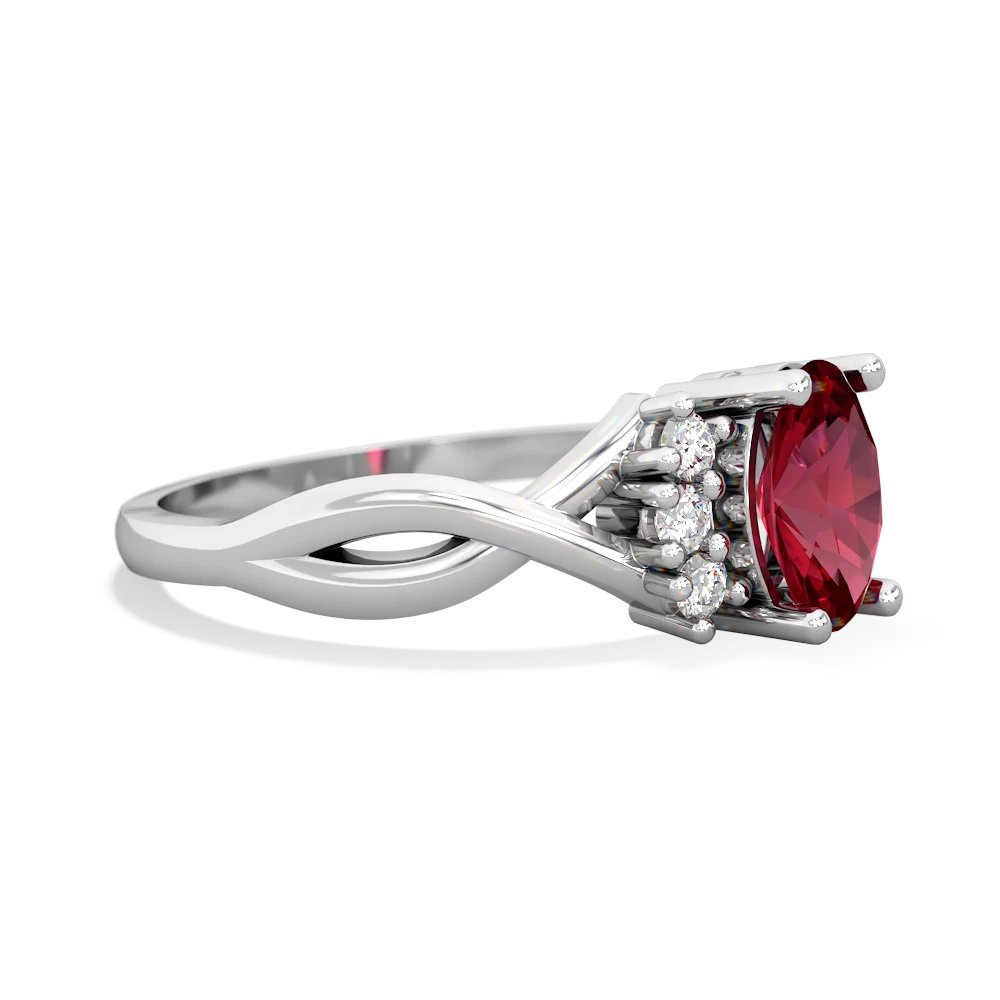 Lab Ruby Victorian Twist 14K White Gold ring R2497