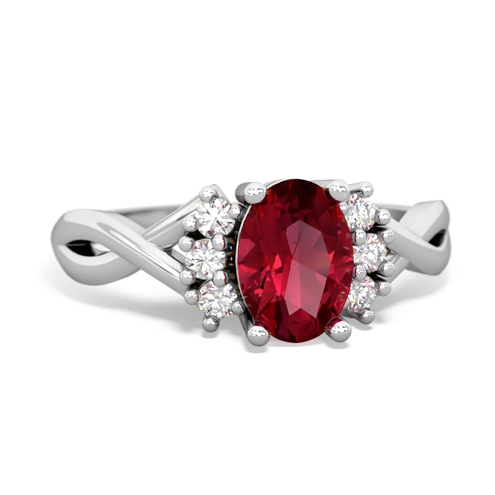 Lab Ruby Victorian Twist 14K White Gold ring R2497