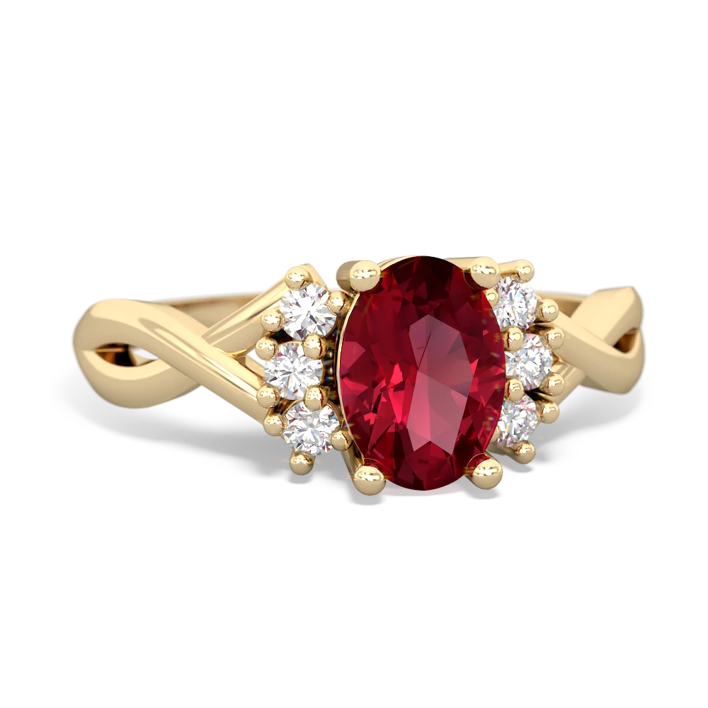 Lab Ruby Victorian Twist 14K Yellow Gold ring R2497