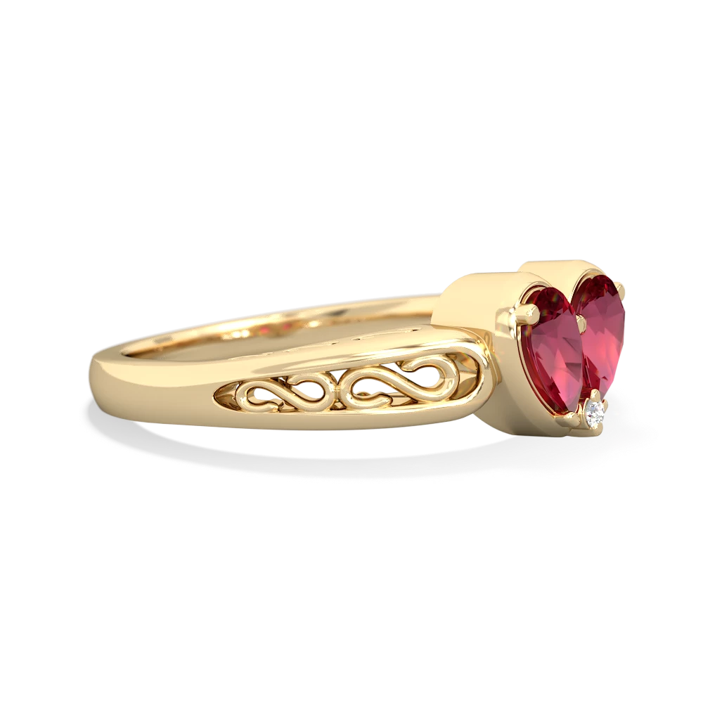 Lab Ruby Filligree 'One Heart' 14K Yellow Gold ring R5070