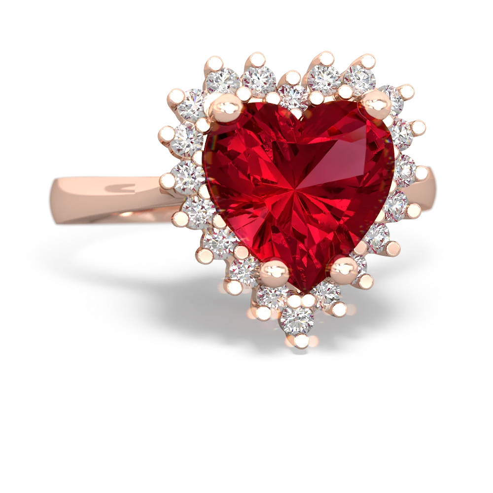 Lab Ruby Sparkling Halo Heart 14K Rose Gold ring R0391