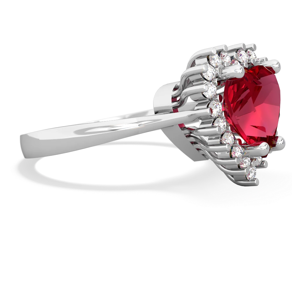 Lab Ruby Sparkling Halo Heart 14K White Gold ring R0391