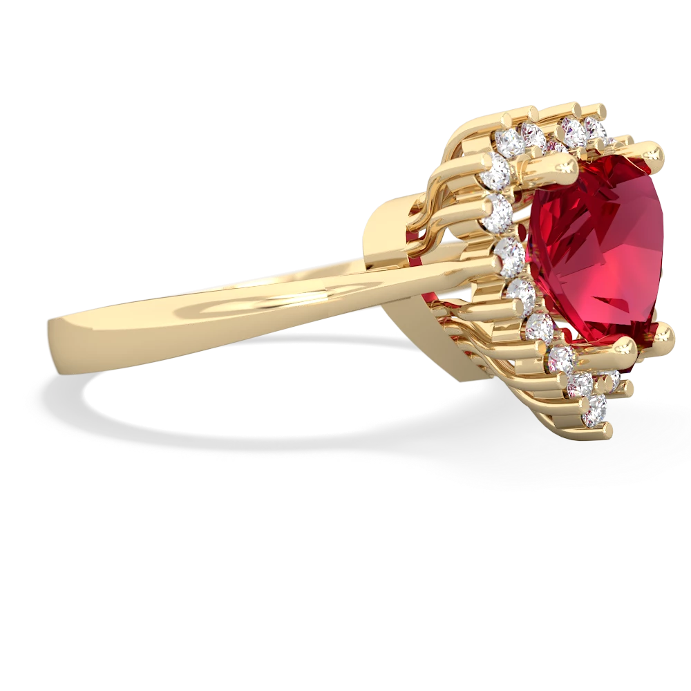 Lab Ruby Sparkling Halo Heart 14K Yellow Gold ring R0391