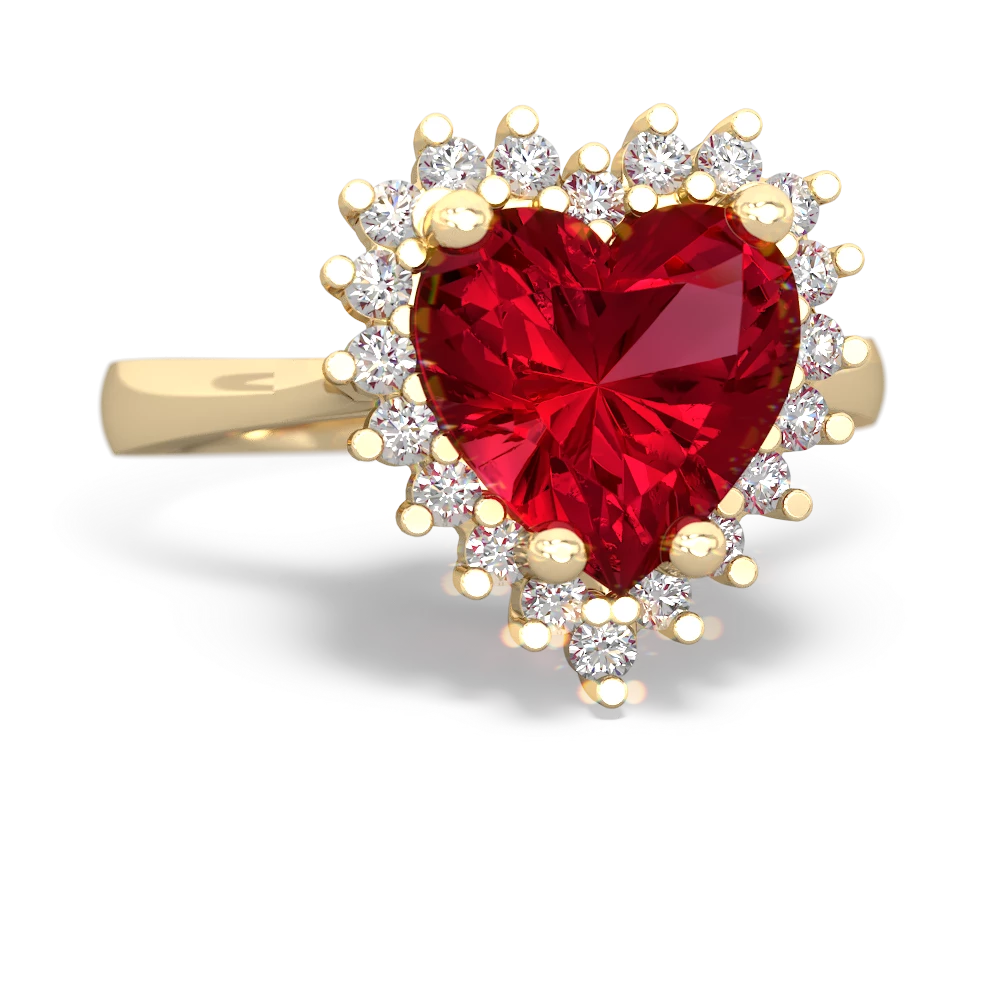 Lab Ruby Sparkling Halo Heart 14K Yellow Gold ring R0391