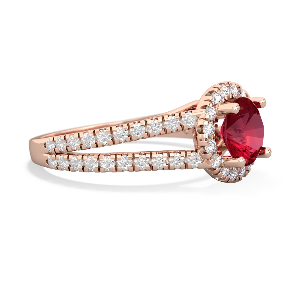 Lab Ruby Pave Halo 14K Rose Gold ring R5490