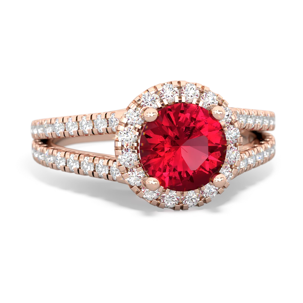 Lab Ruby Pave Halo 14K Rose Gold ring R5490