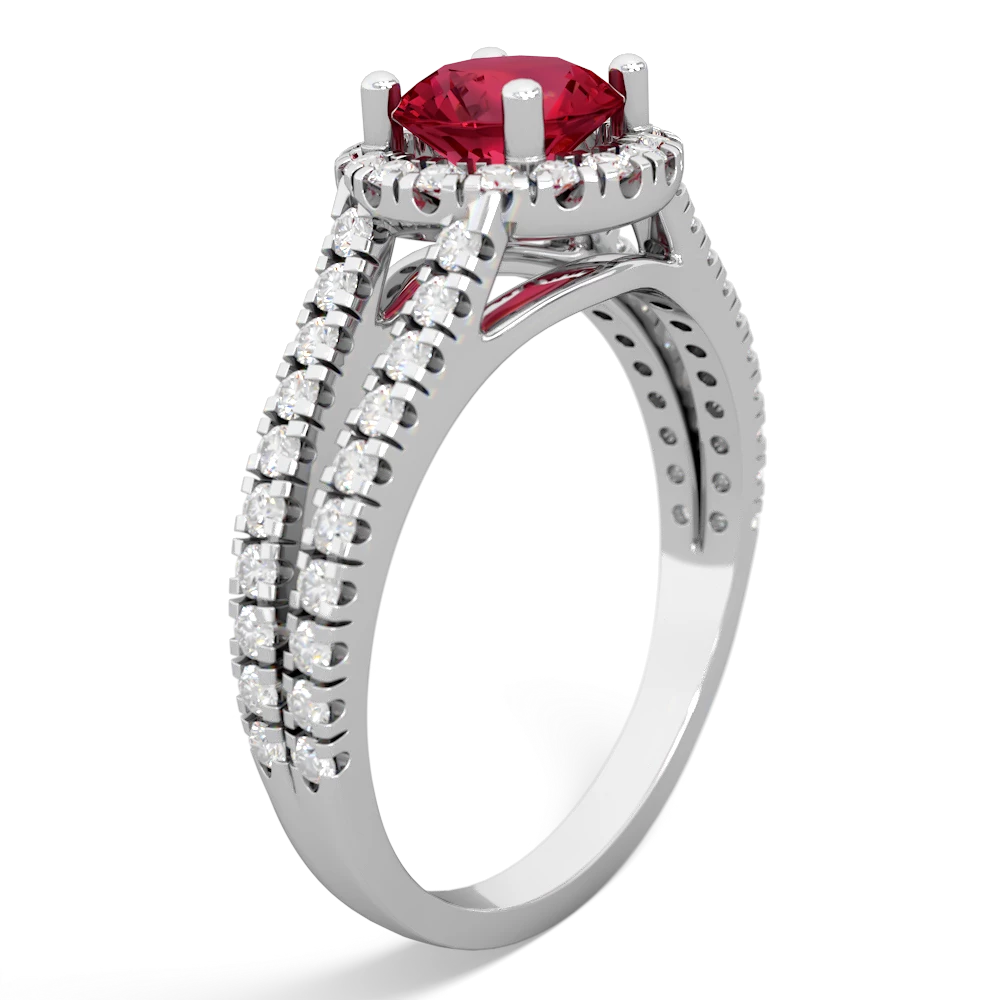 Lab Ruby Pave Halo 14K White Gold ring R5490