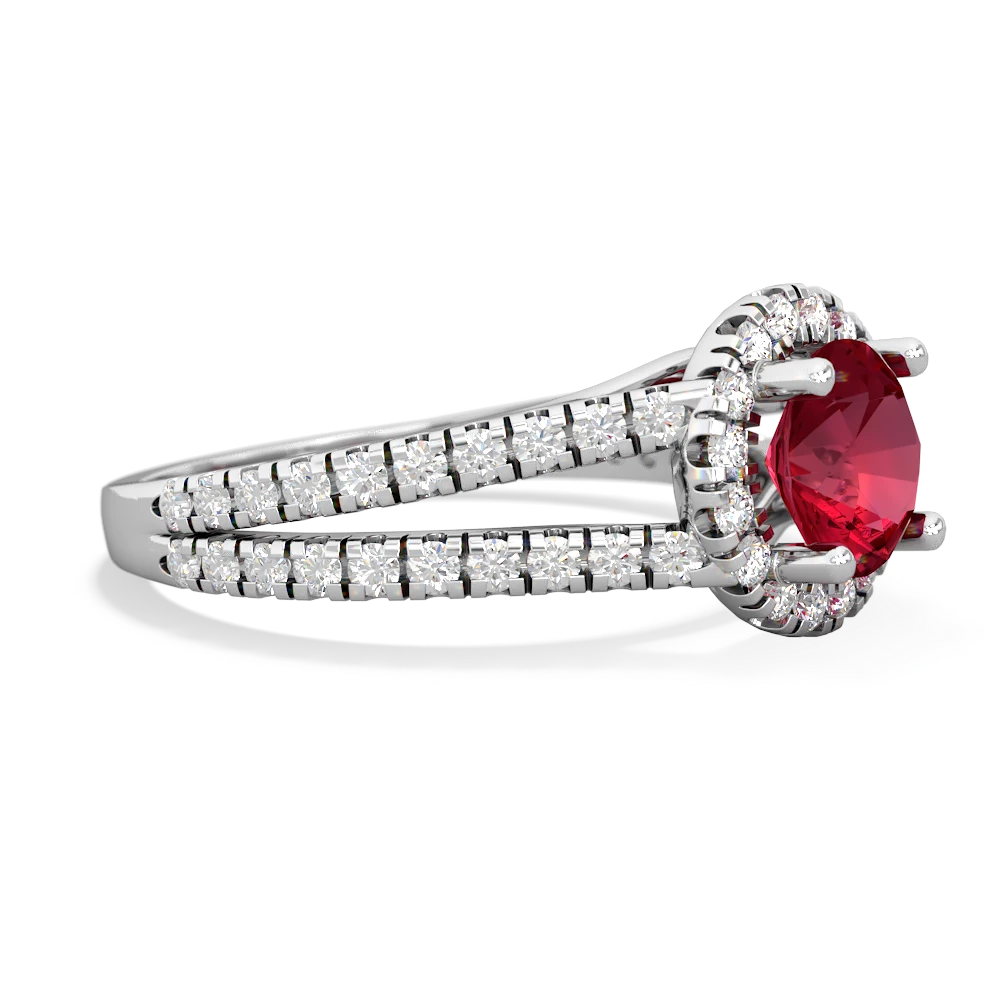 Lab Ruby Pave Halo 14K White Gold ring R5490