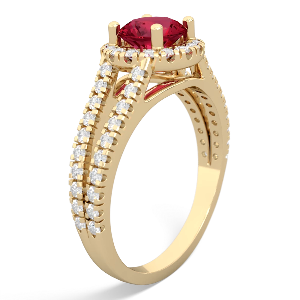 Lab Ruby Pave Halo 14K Yellow Gold ring R5490