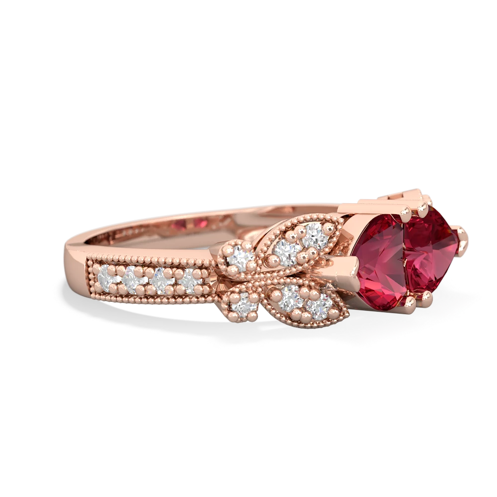 Lab Ruby Diamond Butterflies 14K Rose Gold ring R5601