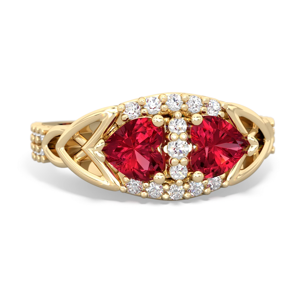 Lab Ruby Sparkling Celtic Knot 14K Yellow Gold ring R2645