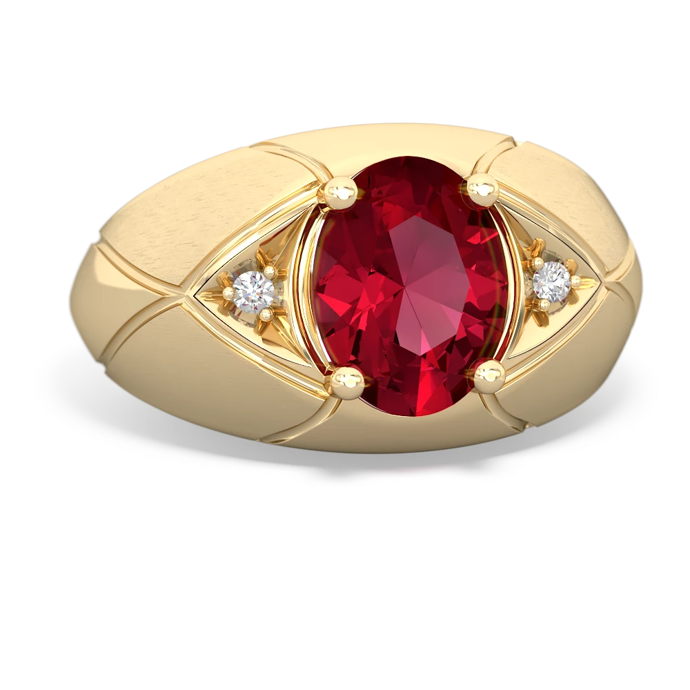 Lab Ruby Men's Crossroads 14K Yellow Gold ring R0361